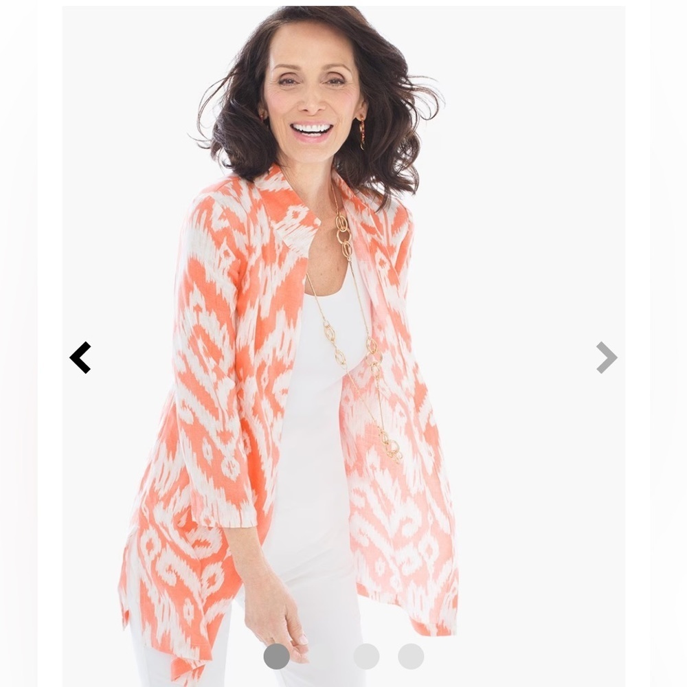 Chico’s Ikat Linen Jacket Open Front Cardigan in Sunrise Orange Size - Picture 3 of 9